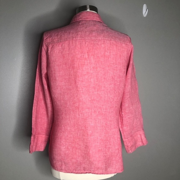 FoxCroft apricot pink linen button front shirt, size medium - Picture 3 of 7